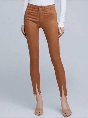 L'AGENCE Cropped Slim Pants  Jyothi High Rise Split Ankle Pants in Cognac NWOT